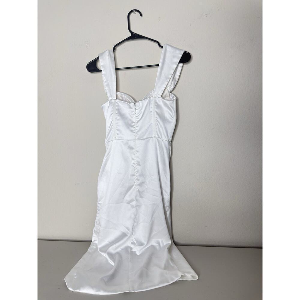 Miss Circle $185 Hedy Sz S White Satin Corset Mini Dress Ruch Mini Slit Silky - Picture 8 of 13